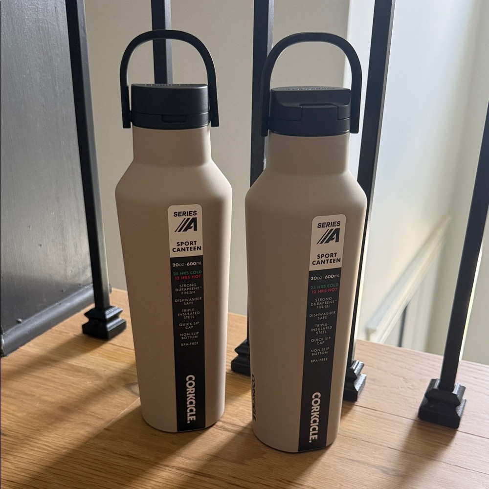 NWT Corkcicle Sport Canteen in Taupe with Black Lid (Pair)